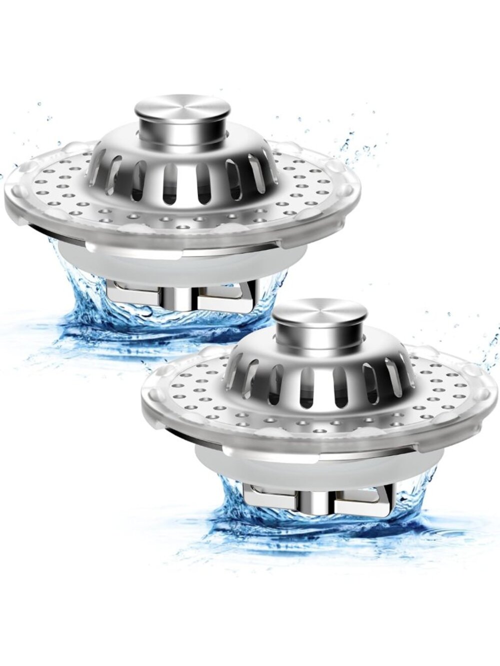 2PCS Universal Bathtub Drain Stopper Set - Metal Hair Catcher, Chrome Finish